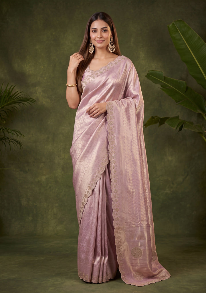 Lavender Art Silk Jaal Swarovski Saree With Matching Blouse Piece