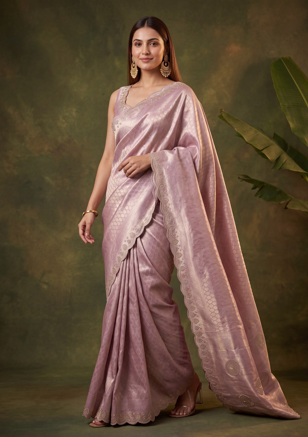 Lavender Art Silk Jaal Swarovski Saree With Matching Blouse Piece