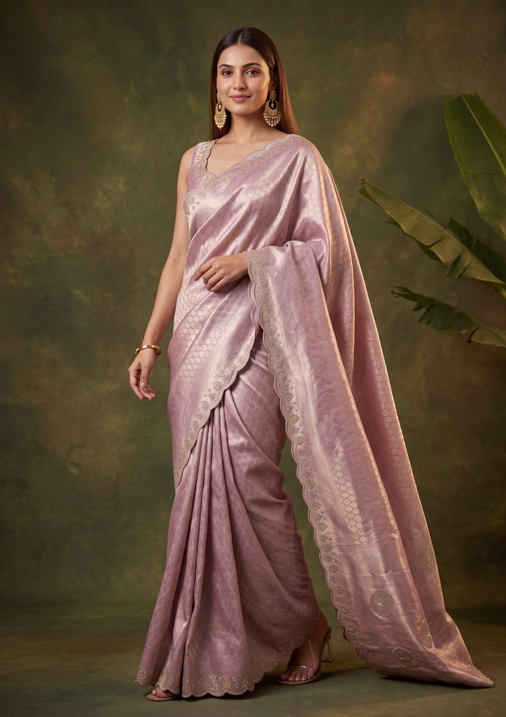 Lavender Art Silk Jaal Swarovski Saree With Matching Blouse Piece