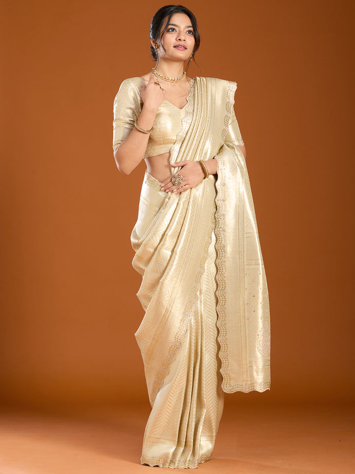 Beige Banarasi Art Silk Saree With Matching Blouse Piece