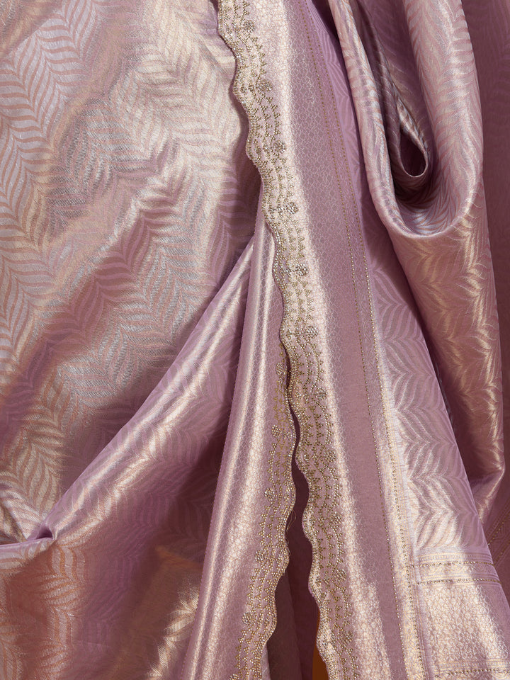 Lavender Silk Jaal Swarovski Saree With Matching Blouse Piece
