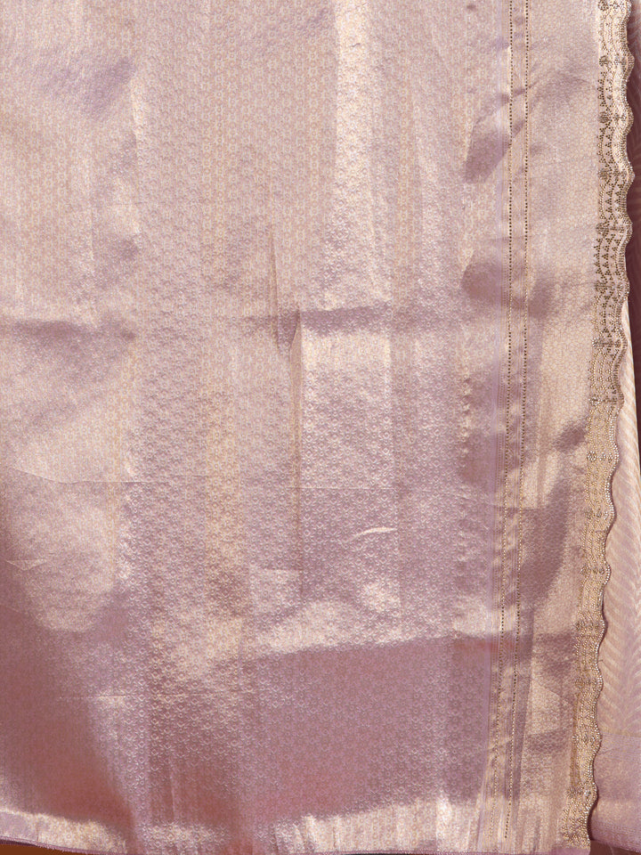 Lavender Silk Jaal Swarovski Saree With Matching Blouse Piece