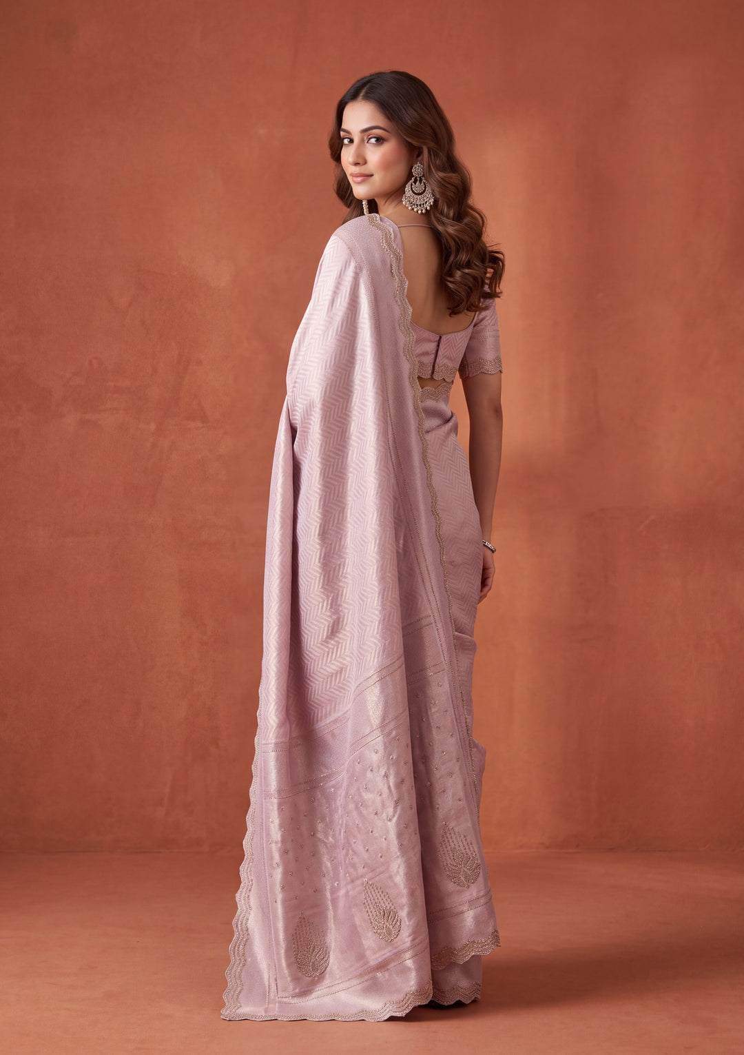 Lavender Silk Jaal Swarovski Saree With Matching Blouse Piece