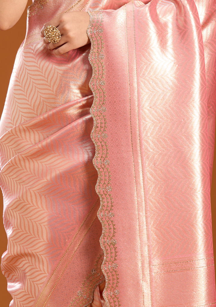 Onion Pink Banarasi Art Silk Saree With Matching Blouse Piece