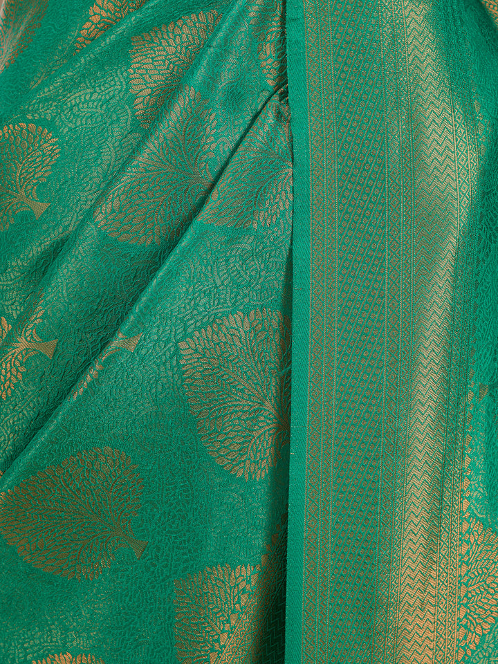 Leaf Green Silk Jaal Saree With Matching Blouse Piece