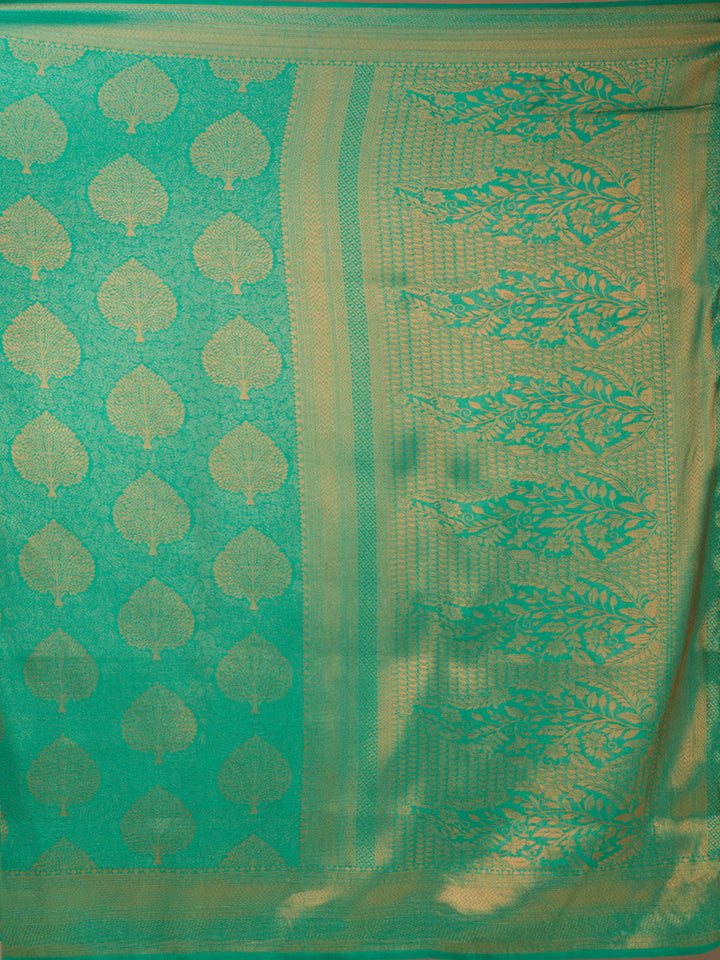 Leaf Green Silk Jaal Saree With Matching Blouse Piece