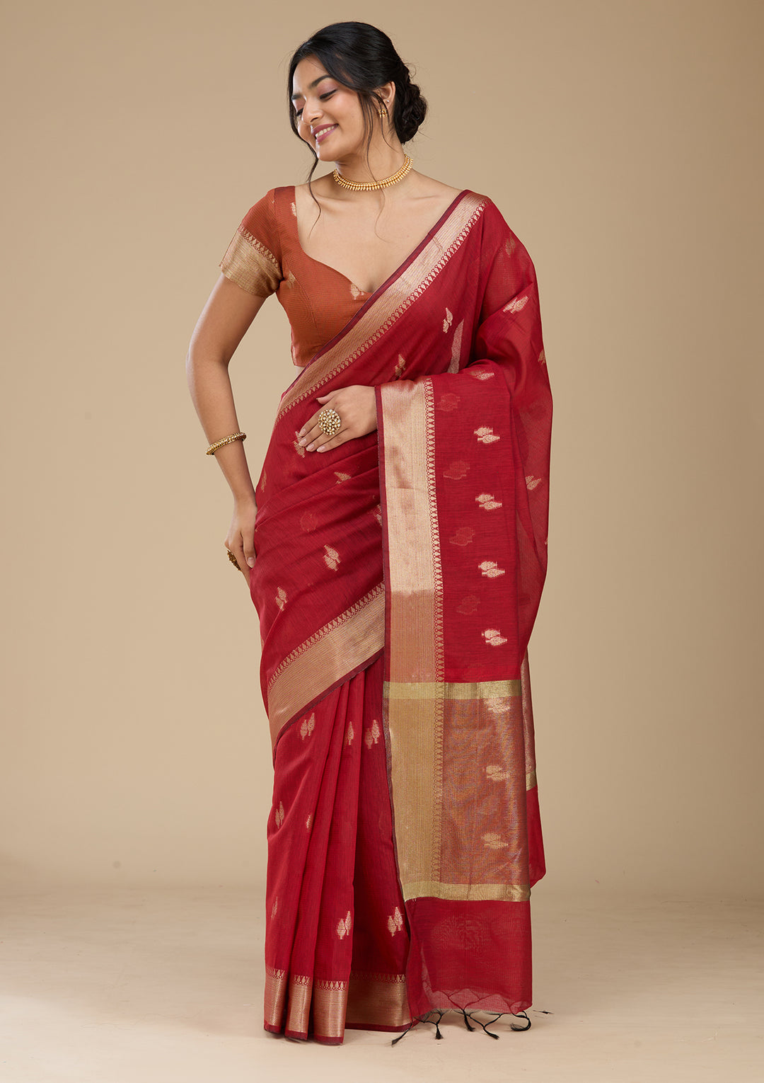 Maroon Banarasi Silk Saree With Matching Blouse Piece