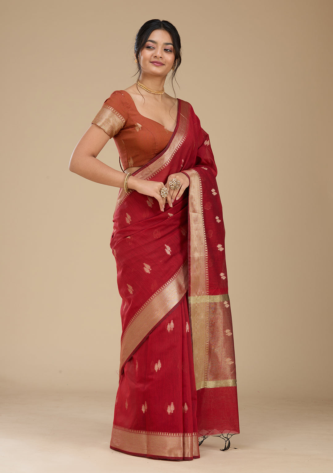 Maroon Banarasi Silk Saree With Matching Blouse Piece