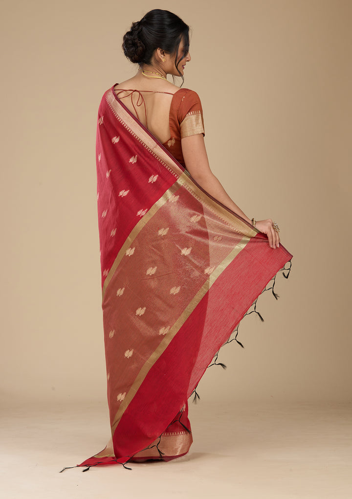 Maroon Banarasi Silk Saree With Matching Blouse Piece