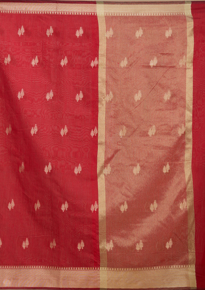 Maroon Banarasi Silk Saree With Matching Blouse Piece