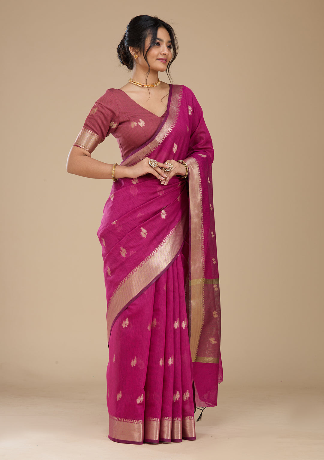 Wine Banarasi Silk Saree With Matching Blouse Piece