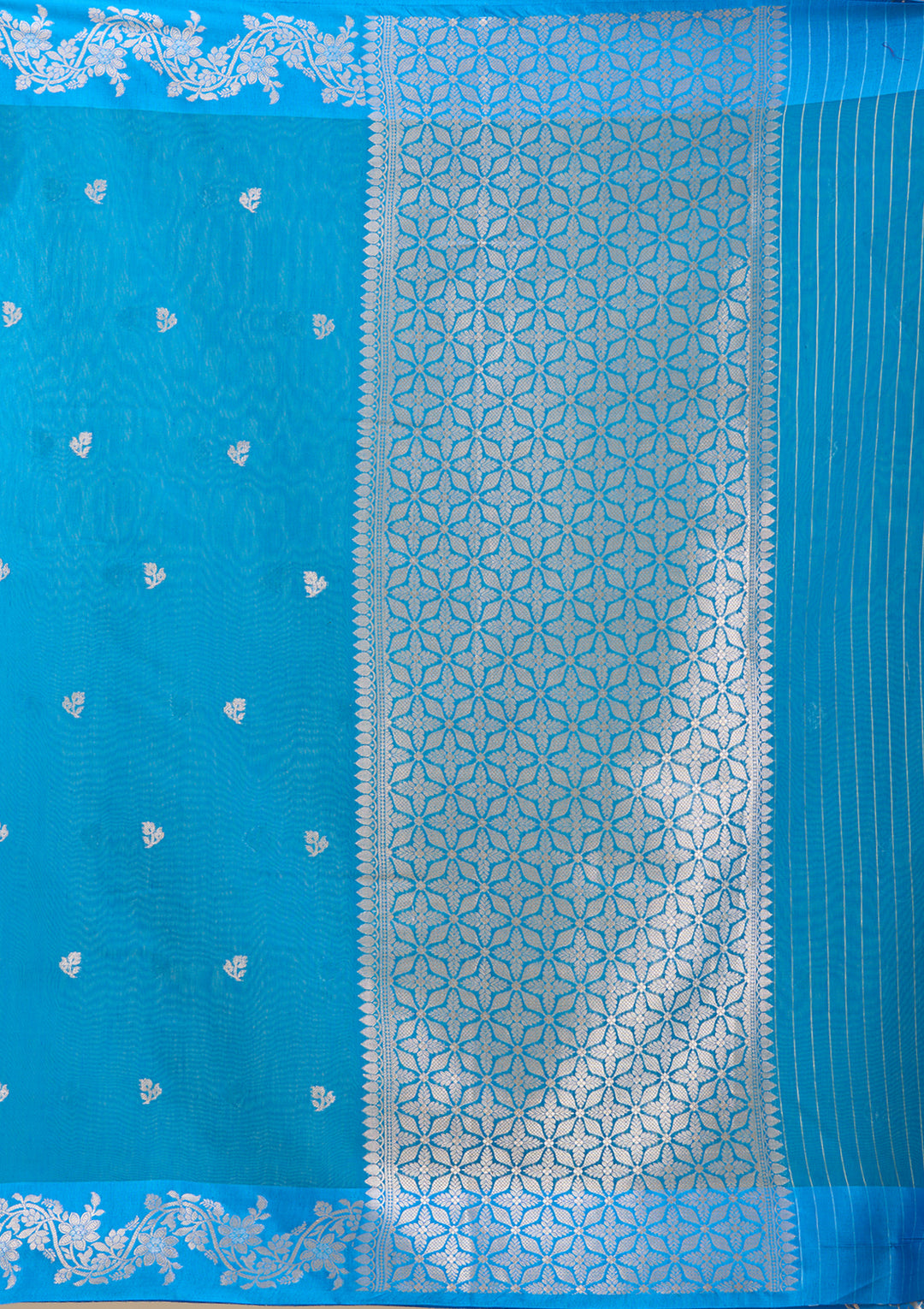 Peacock Blue Banarasi Silk Saree With Matching Blouse Piece