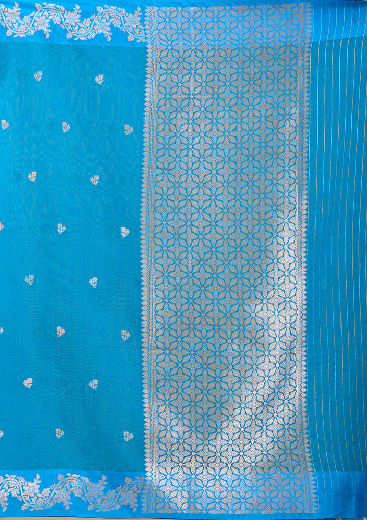 Peacock Blue Banarasi Silk Saree With Matching Blouse Piece