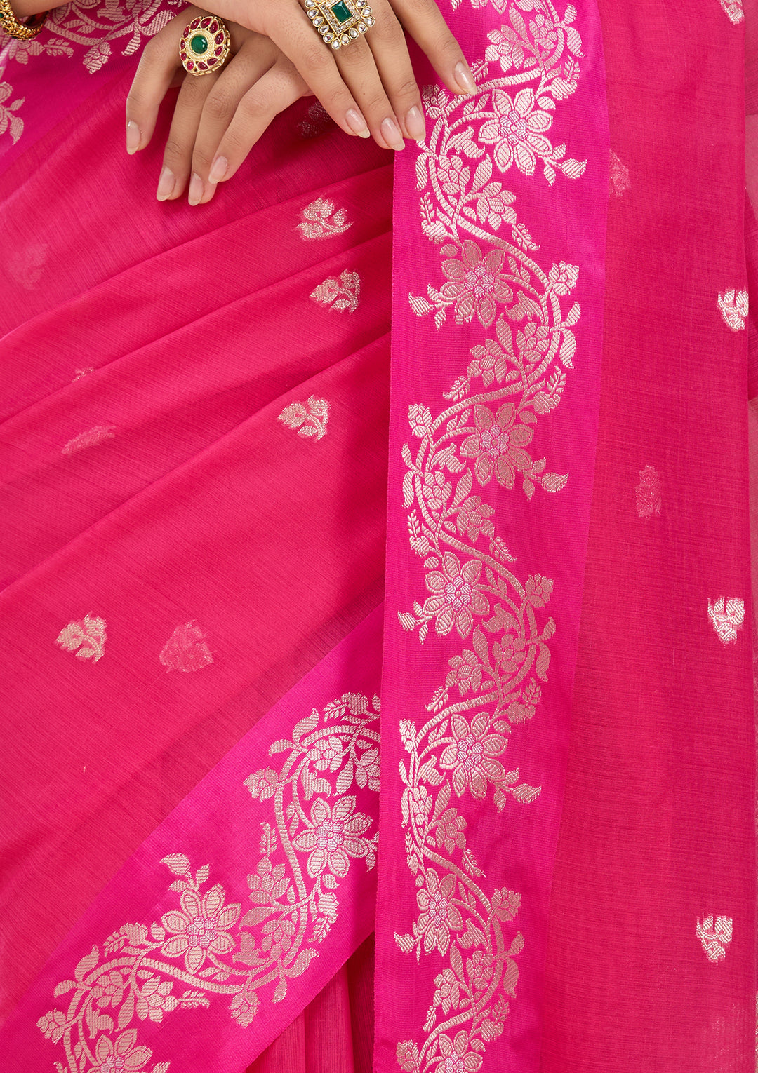 Rani Pink Banarasi Silk Saree With Matching Blouse Piece