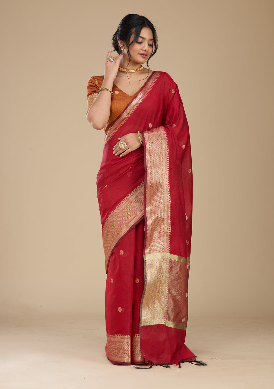 Maroon Banarasi Silk Saree With Matching Blouse Piece