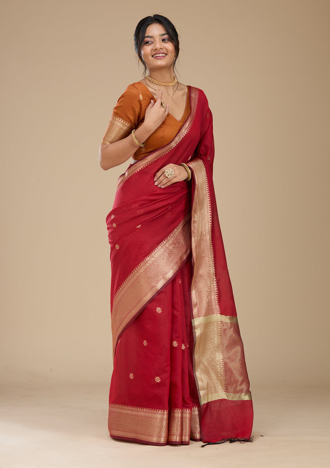 Maroon Banarasi Silk Saree With Matching Blouse Piece