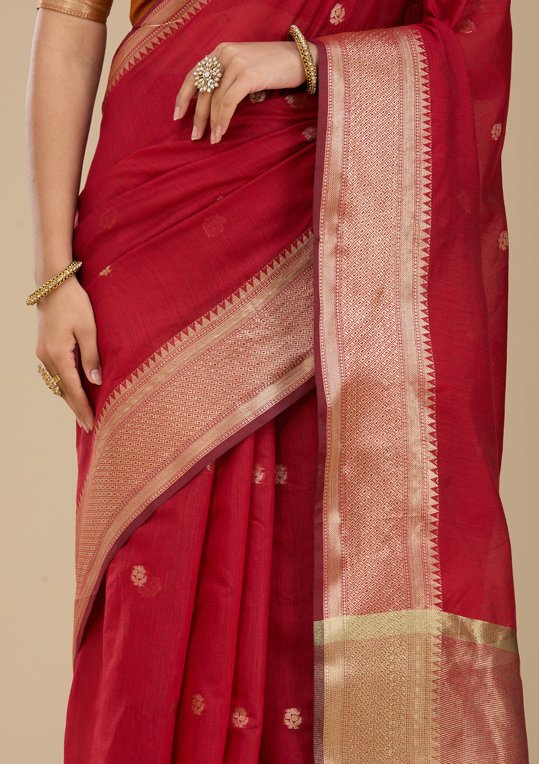 Maroon Banarasi Silk Saree With Matching Blouse Piece
