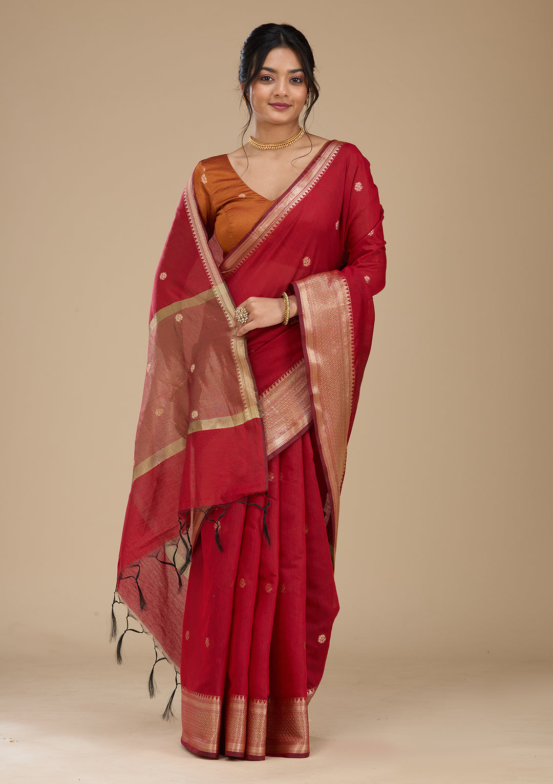 Maroon Banarasi Silk Saree With Matching Blouse Piece
