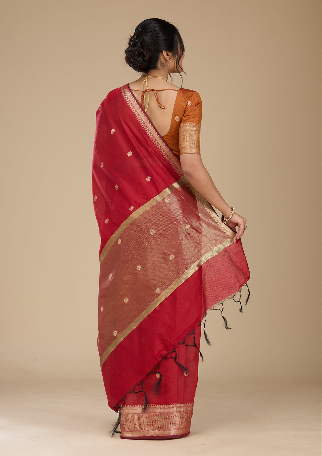 Maroon Banarasi Silk Saree With Matching Blouse Piece