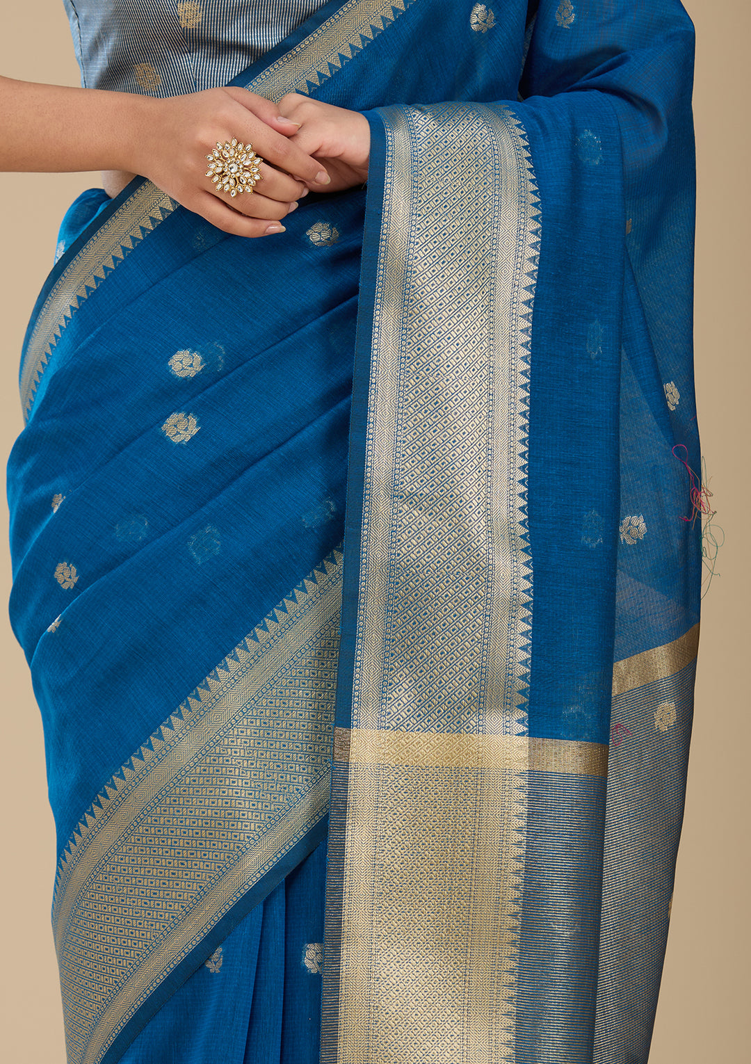 Peacock Blue Banarasi Silk Saree With Matching Blouse Piece