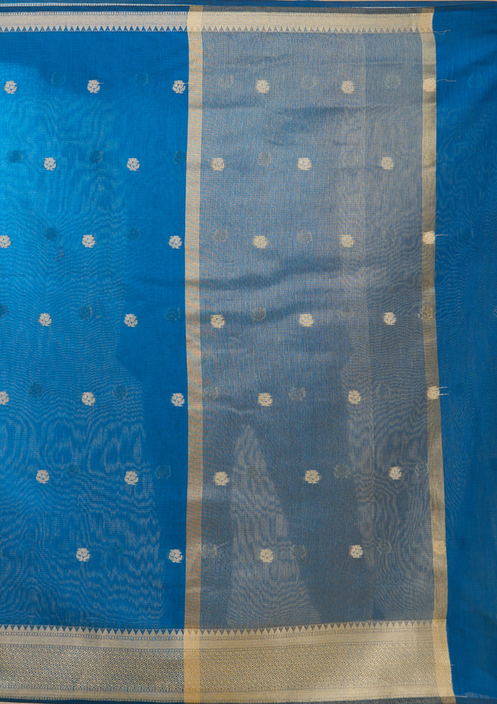 Peacock Blue Banarasi Silk Saree With Matching Blouse Piece