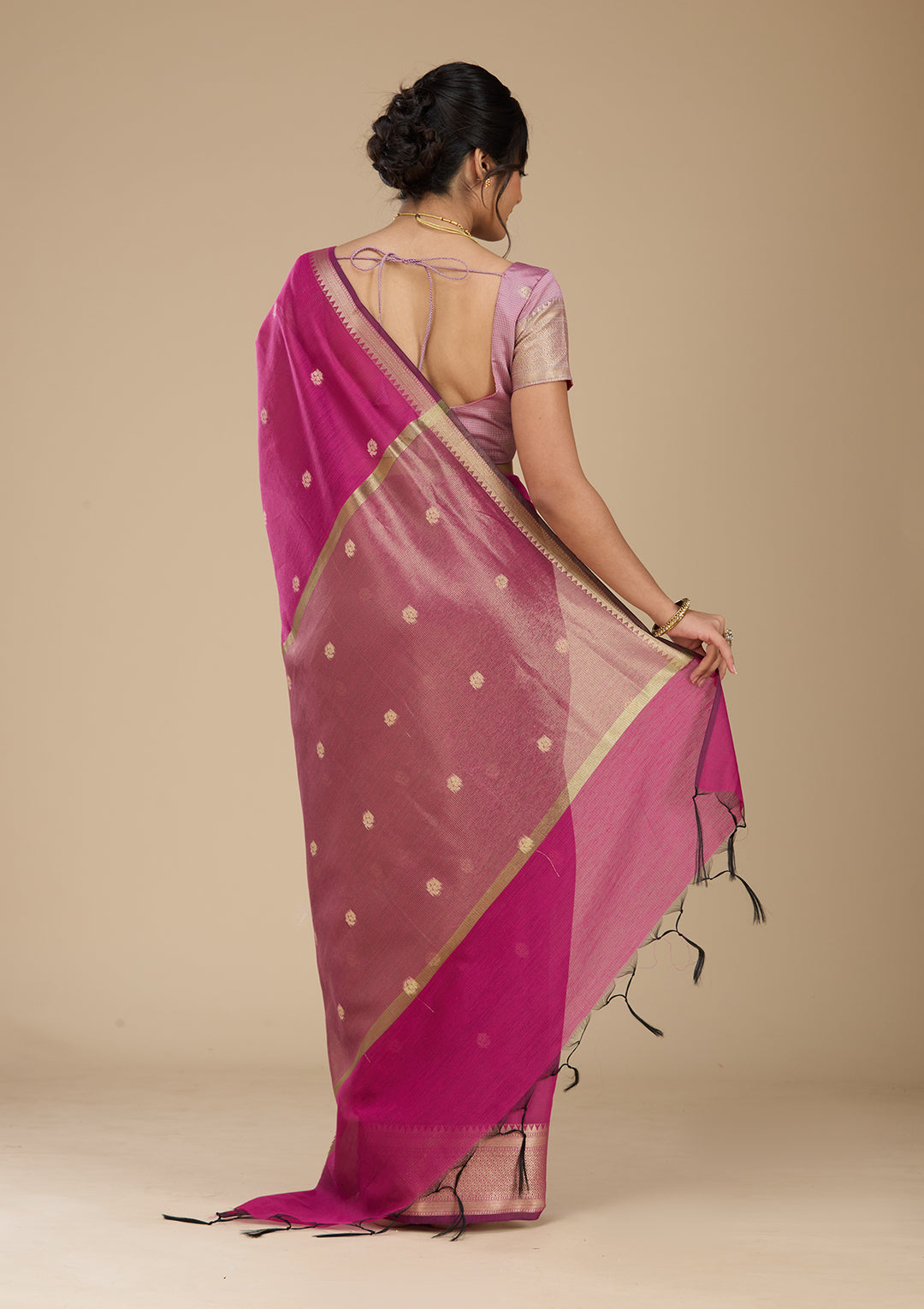 Wine Banarasi Silk Saree With Matching Blouse Piece