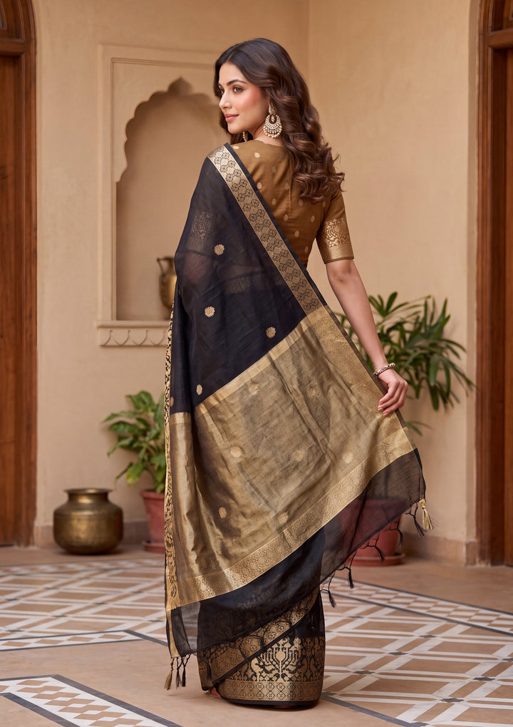 Black Art Silk Patola Buti Saree With Matching Blouse Piece