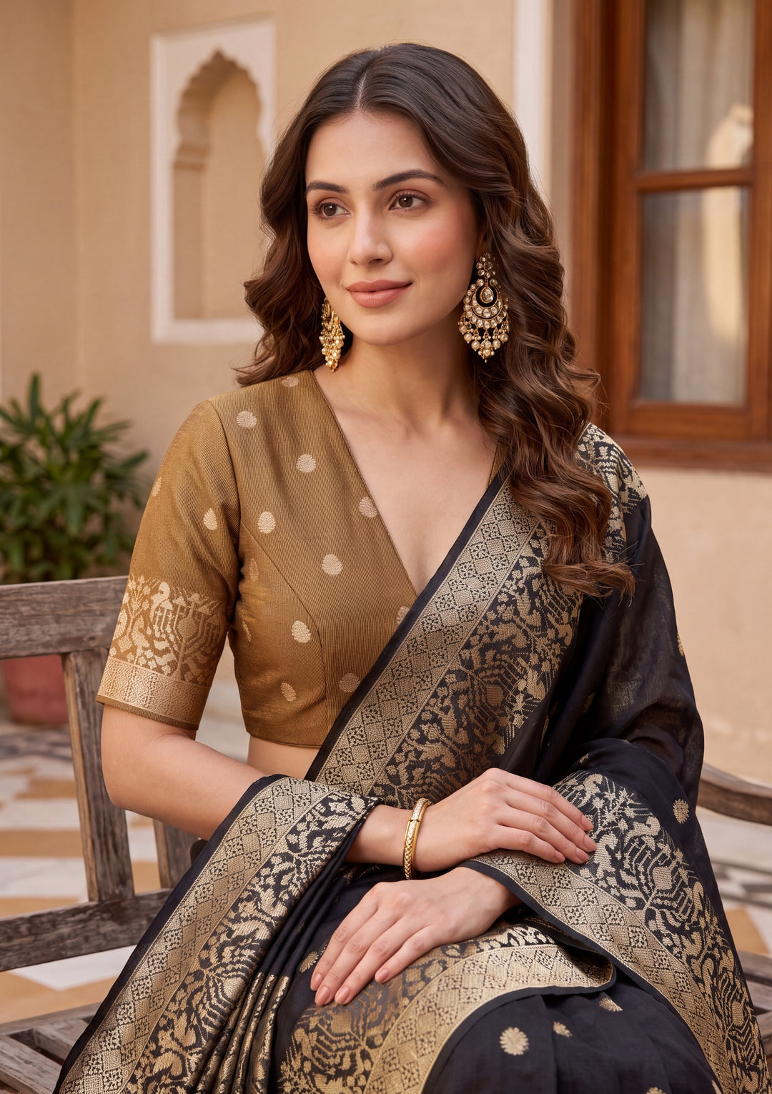 Black Art Silk Patola Buti Saree With Matching Blouse Piece