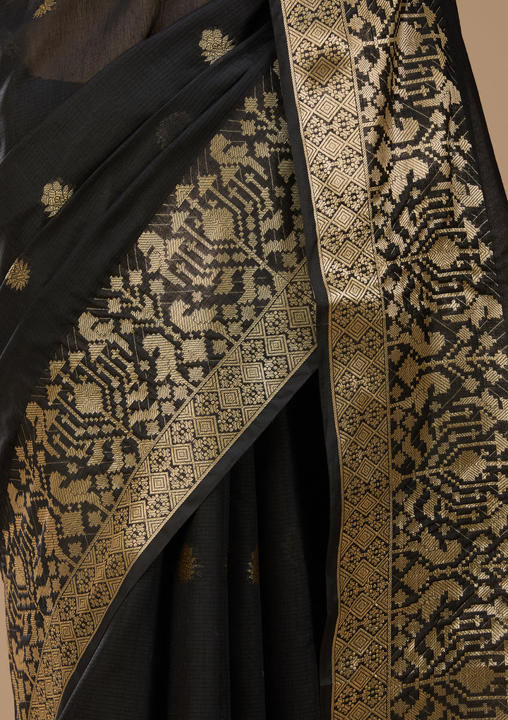 Black Art Silk Patola Buti Saree With Matching Blouse Piece