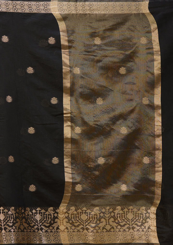 Black Art Silk Patola Buti Saree With Matching Blouse Piece