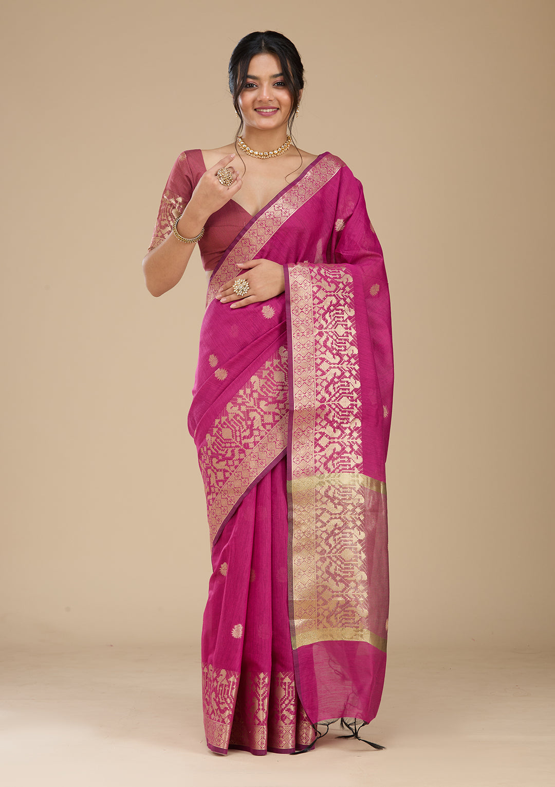Wine Patola Silk Saree With Matching Blouse Piece