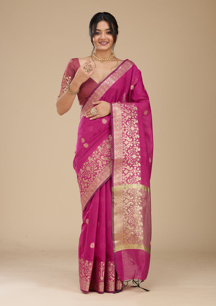 Wine Patola Silk Saree With Matching Blouse Piece