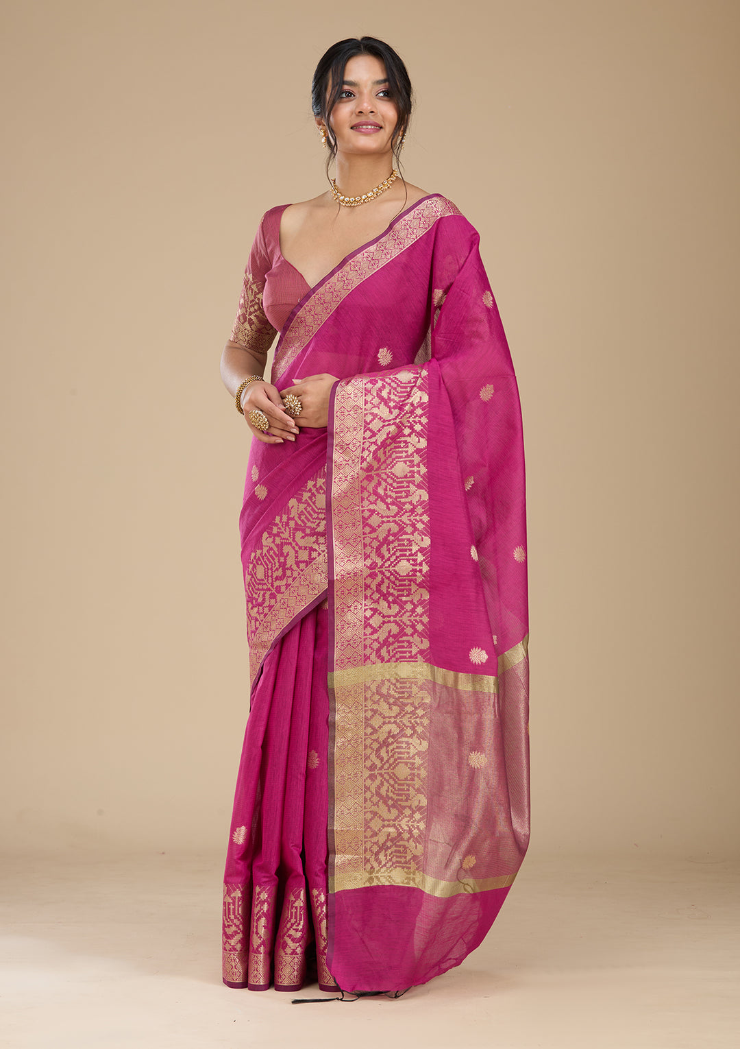 Wine Patola Silk Saree With Matching Blouse Piece