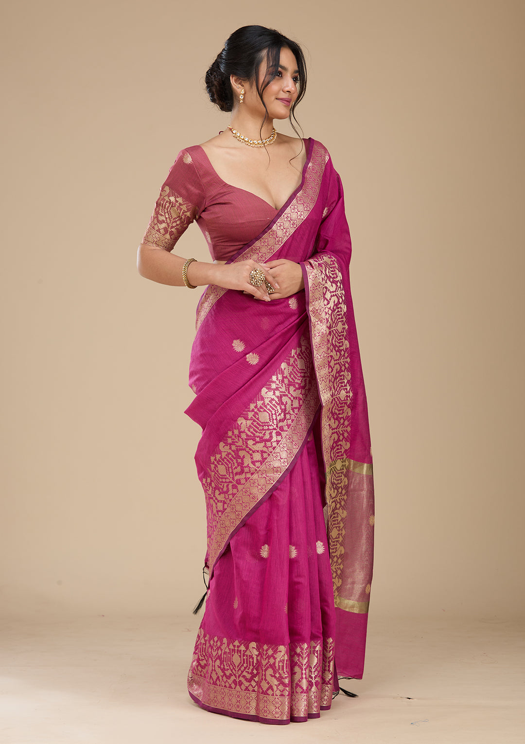 Wine Patola Silk Saree With Matching Blouse Piece