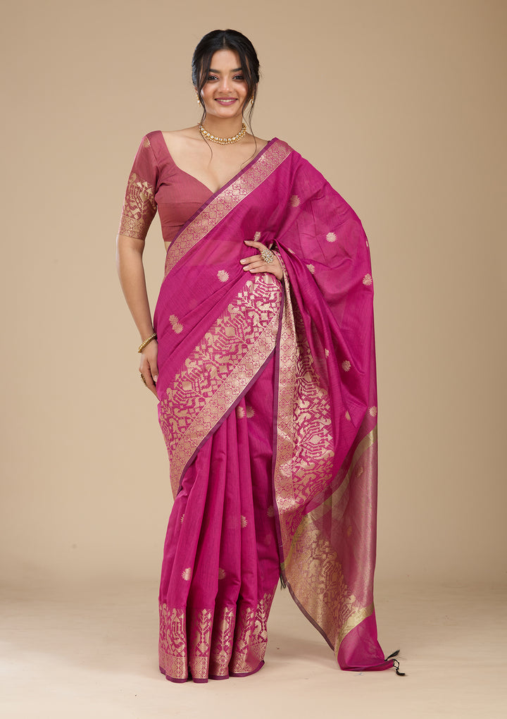 Wine Patola Silk Saree With Matching Blouse Piece