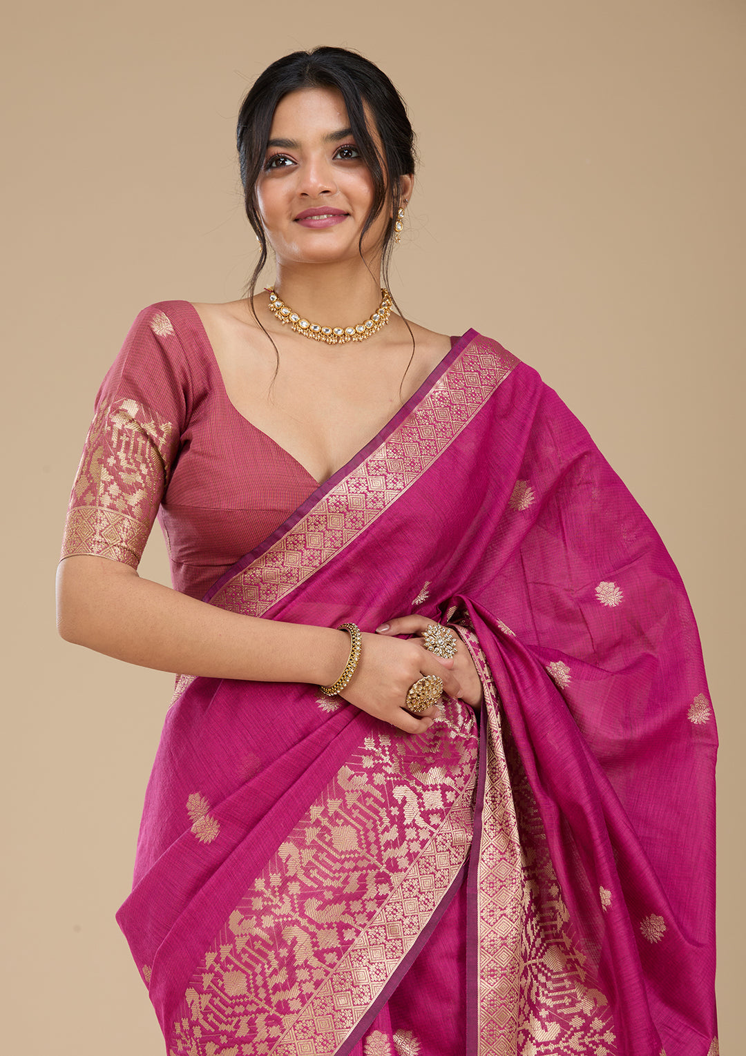 Wine Patola Silk Saree With Matching Blouse Piece