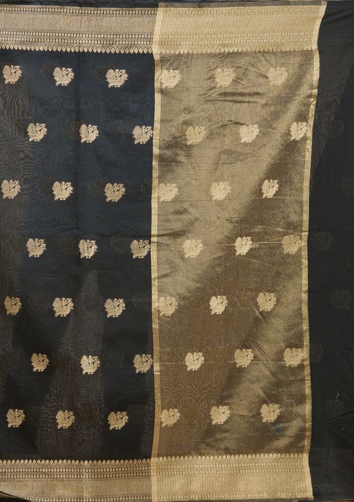 Black Banarasi Silk Saree With Matching Blouse Piece