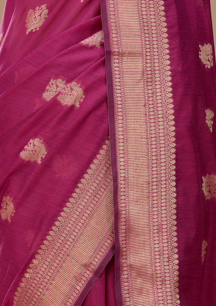 Magenta Pink Art Silk Banarasi Buti Saree With Matching Blouse Piece