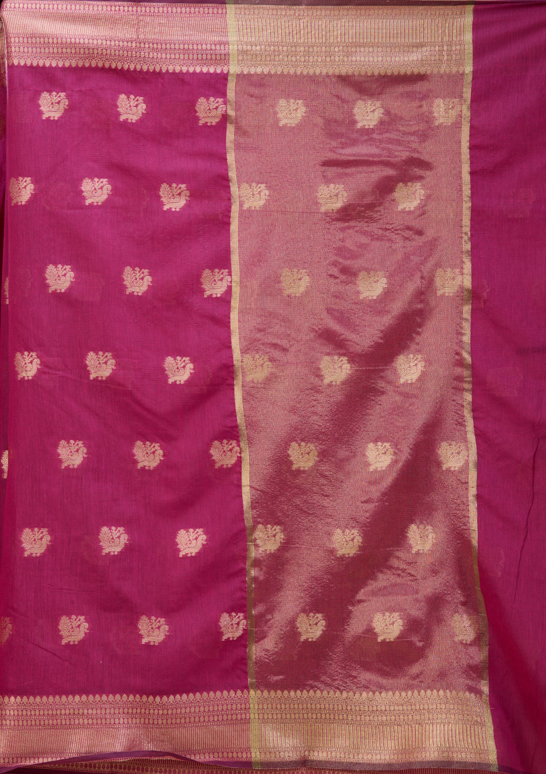 Magenta Pink Art Silk Banarasi Buti Saree With Matching Blouse Piece