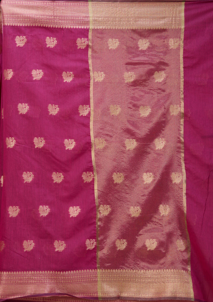Magenta Pink Art Silk Banarasi Buti Saree With Matching Blouse Piece