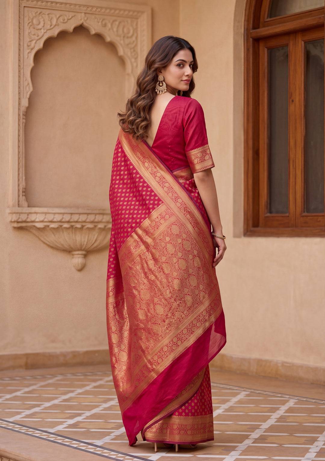 Maroon Cotton Banarasi Buti Saree With Matching Blouse Piece