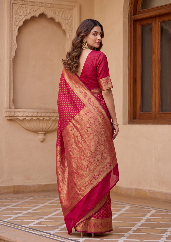 Maroon Cotton Banarasi Buti Saree With Matching Blouse Piece