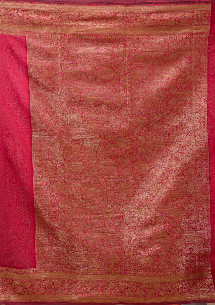 Maroon Cotton Banarasi Buti Saree With Matching Blouse Piece