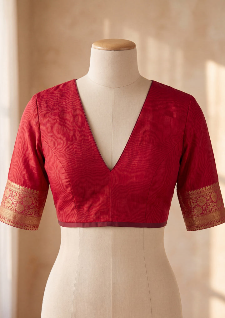 Maroon Cotton Banarasi Buti Saree With Matching Blouse Piece