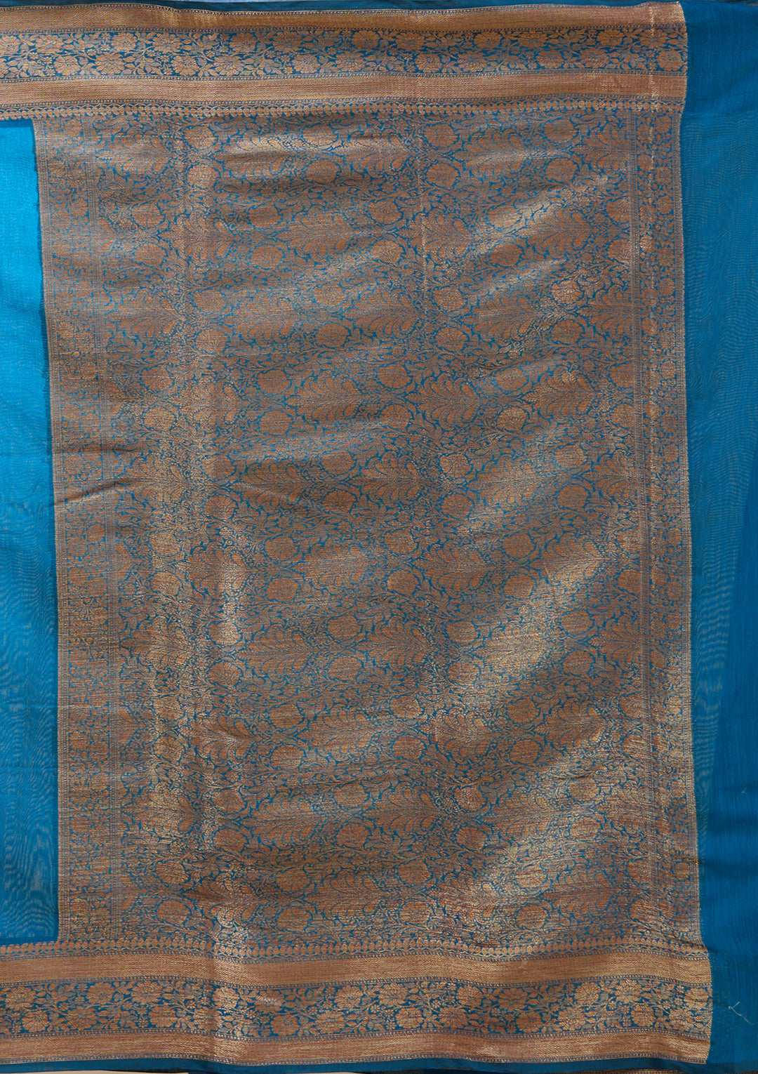 Peacock Blue Banarasi Cotton Silk Saree With Matching Blouse Piece