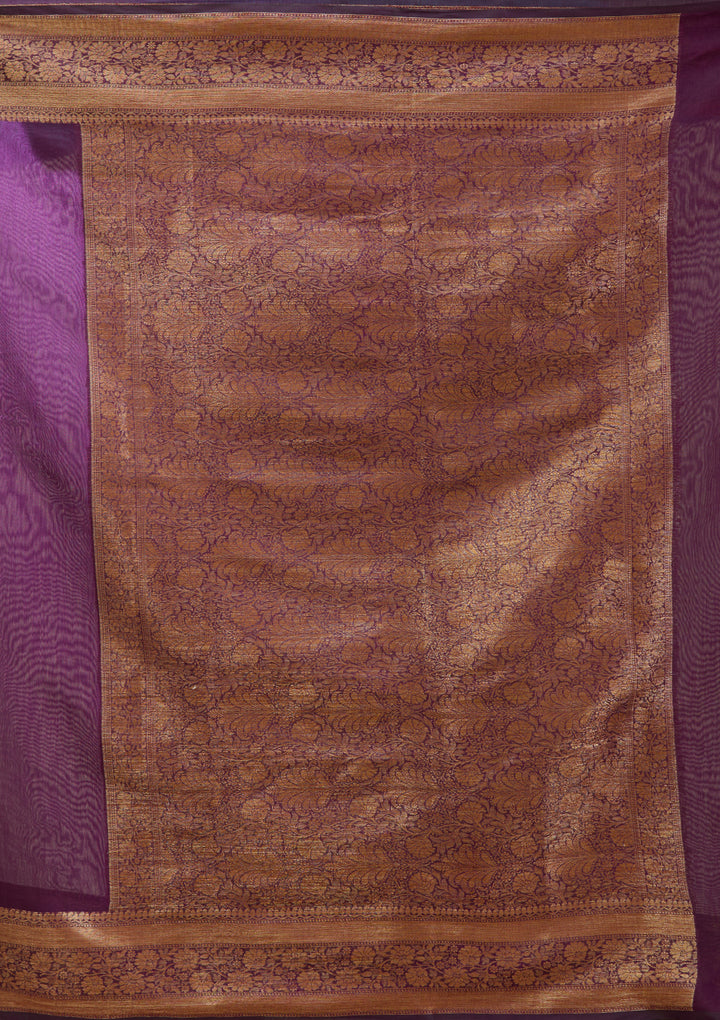 Purple Banarasi Cotton Silk Saree With Matching Blouse Piece