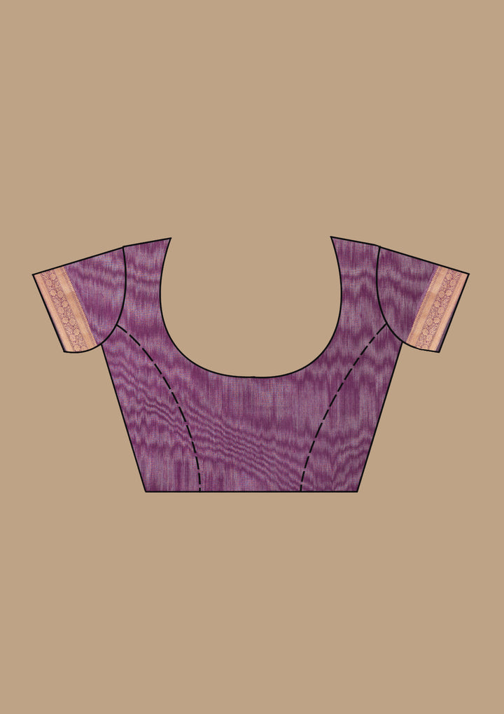 Purple Banarasi Cotton Silk Saree With Matching Blouse Piece