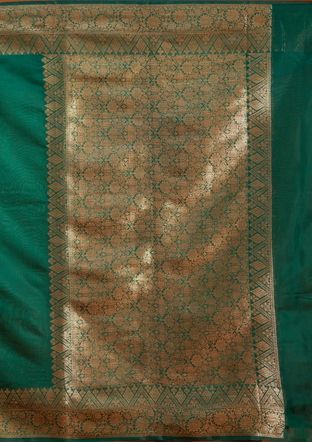 Bottle Green Banarasi Silk Saree With Matching Blouse Piece