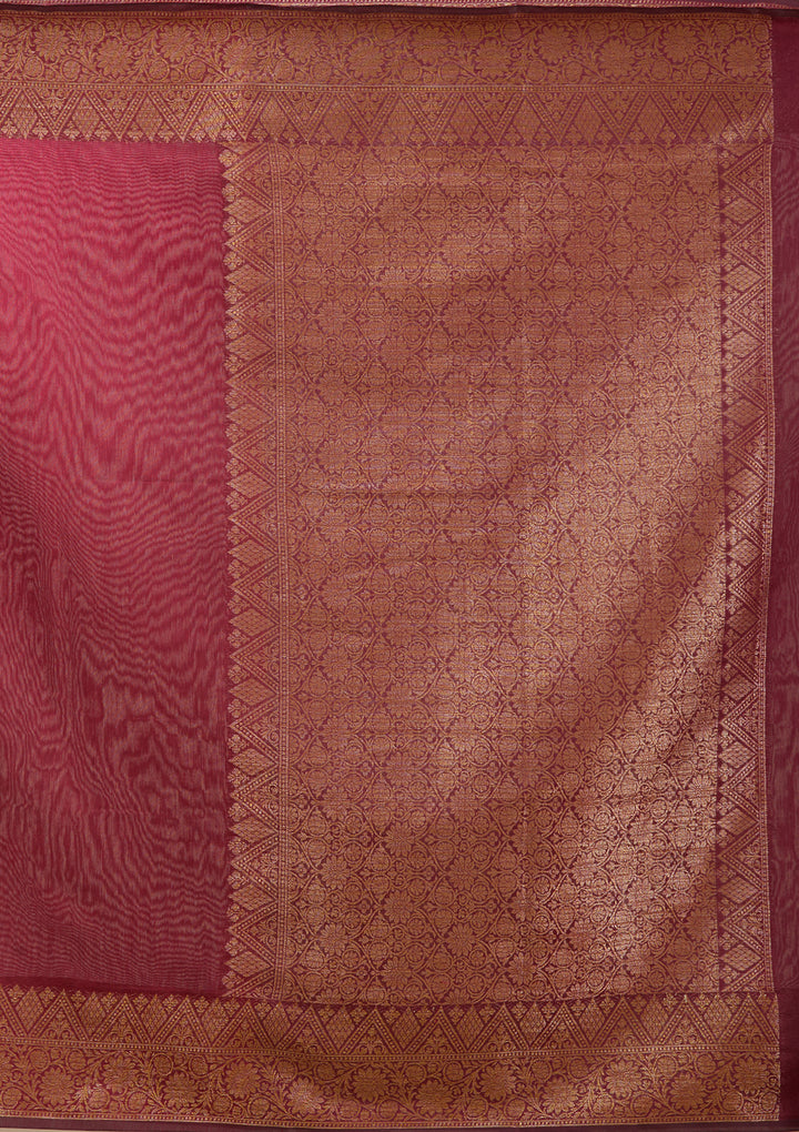 Dark Maroon Banarasi Silk Saree With Matching Blouse Piece