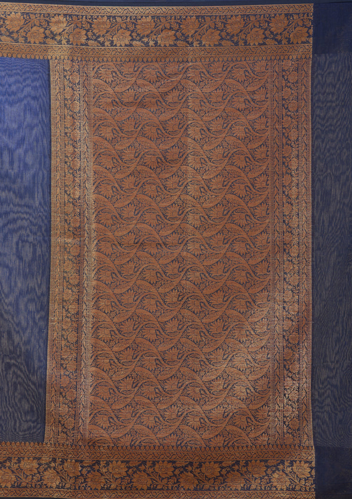 Navy Blue Banarasi Silk Saree With Matching Blouse Piece
